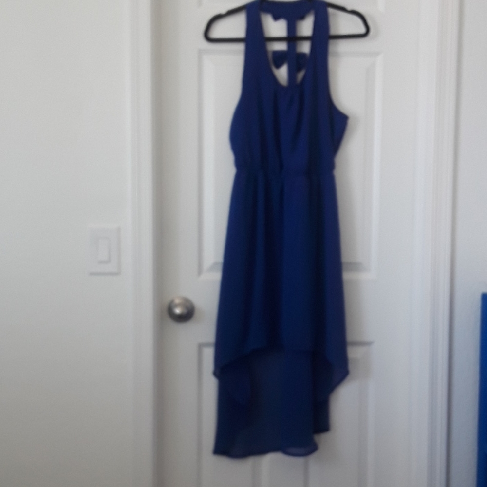 Mine Blue sleeveless hi-low dress with bows